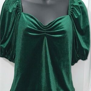 RACHEL Rachel Roy Emerald Green Velvet Puff Sleeve Top
